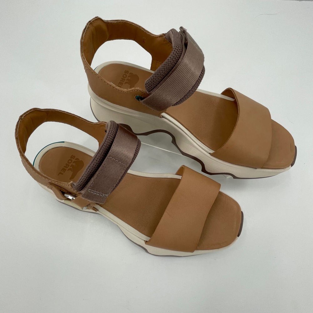 Sorel Womens Kinetic Impact Y-Strap High Sandal 8.5 Brown EUC NL4962-246 Chunky